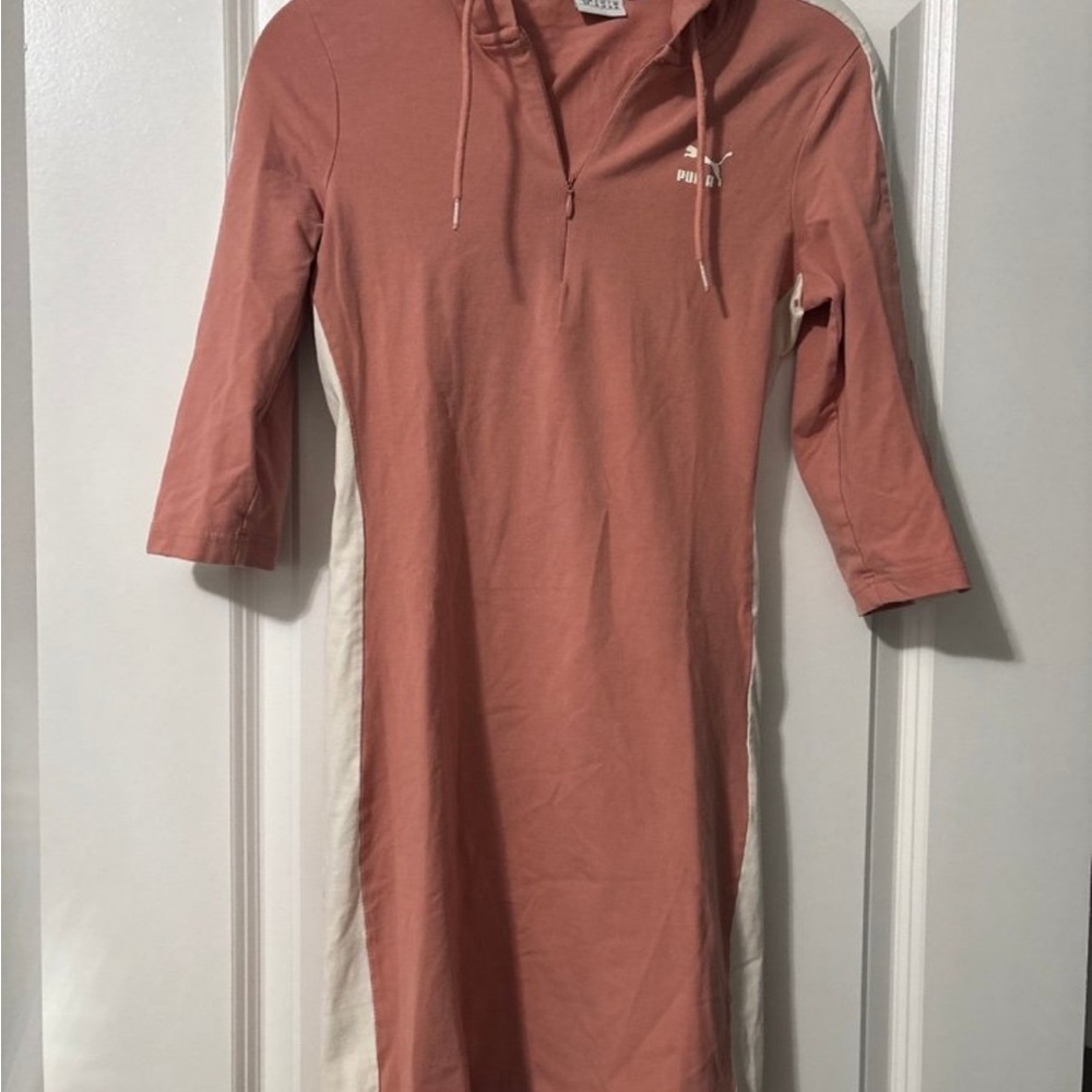 Puma Hooded Mini Dress in Dusty Rose with Cream Panels